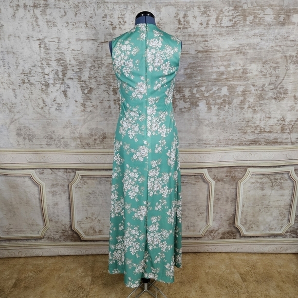 Vintage 1970s Maxi Dress & Jacket Green Floral Mod Vintage VTG 70s Sleeveless M - Picture 13 of 17